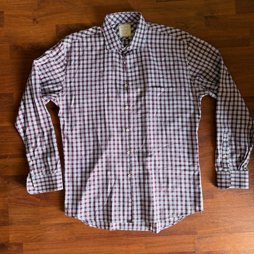 Billy Reid Button‎ Up Plaid Shirt Lightweight Blue Purple Size XL